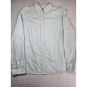 Talbots Womens Size 10 Blue Polka Dot Button Down Shirt Cotton Oxford Dragonfly